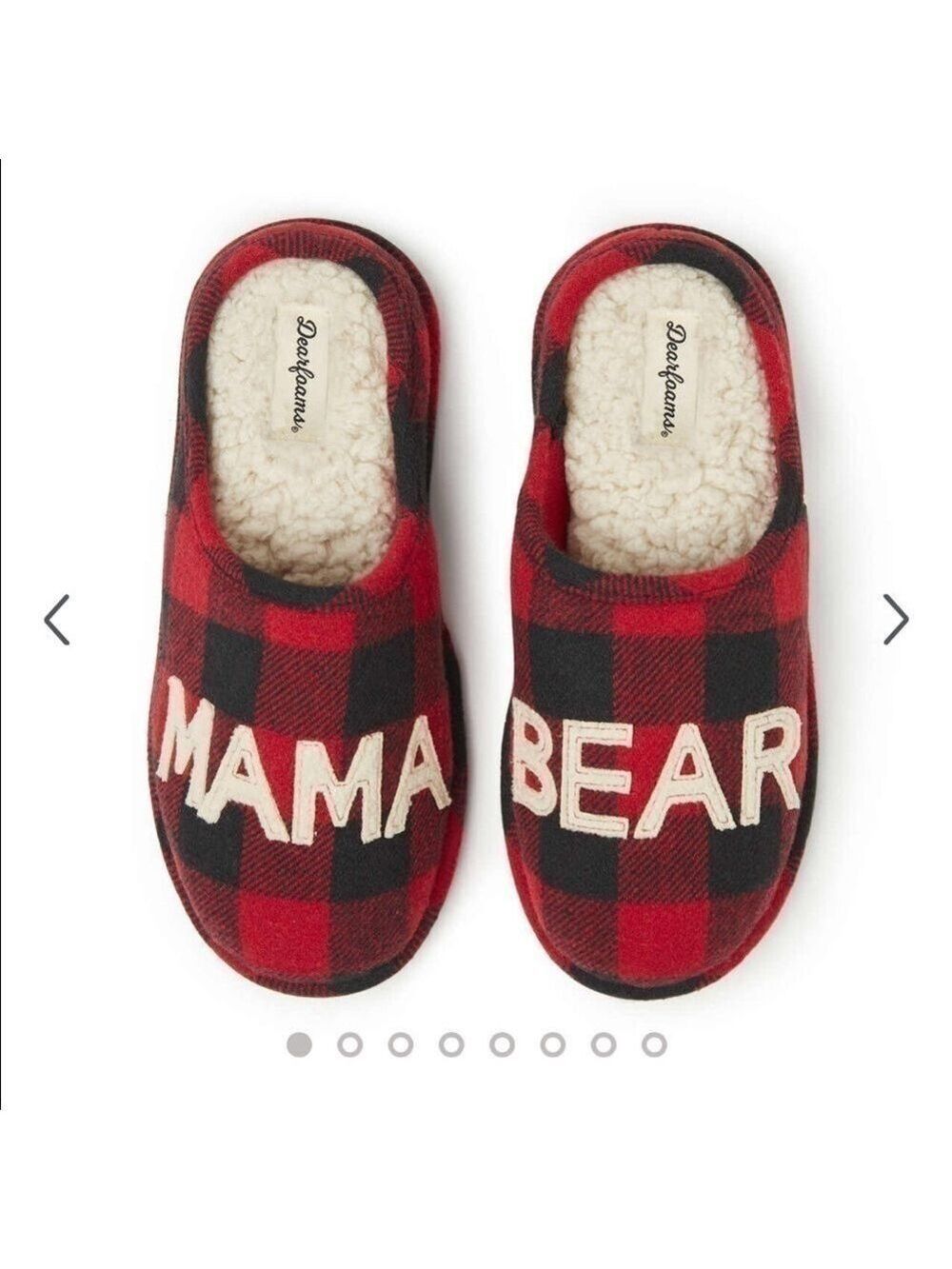 NWT Dearfoams Mama Bear Red Black Plaid Slippers L 9-10